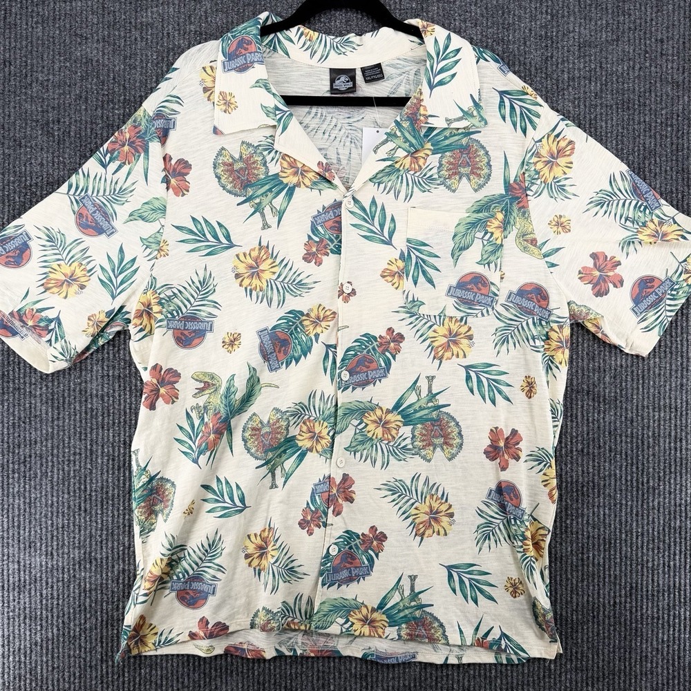 NWT Jurassic Park Hawaiian Shirt XXL Dinosaur Tropical AOP Vacation Men